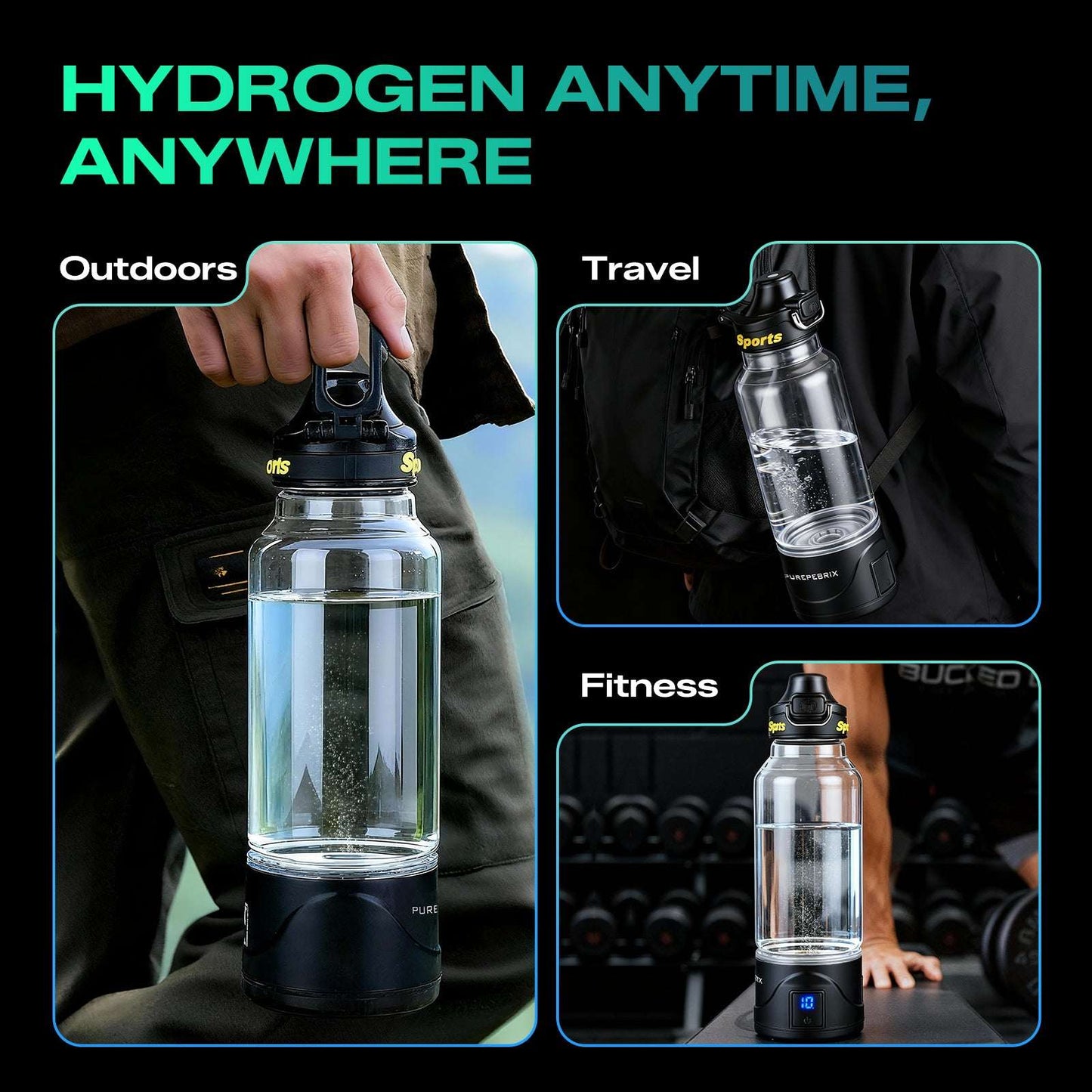 PUREPEBRIX X100 glass hydrogen water bottle leak-proof design - top view