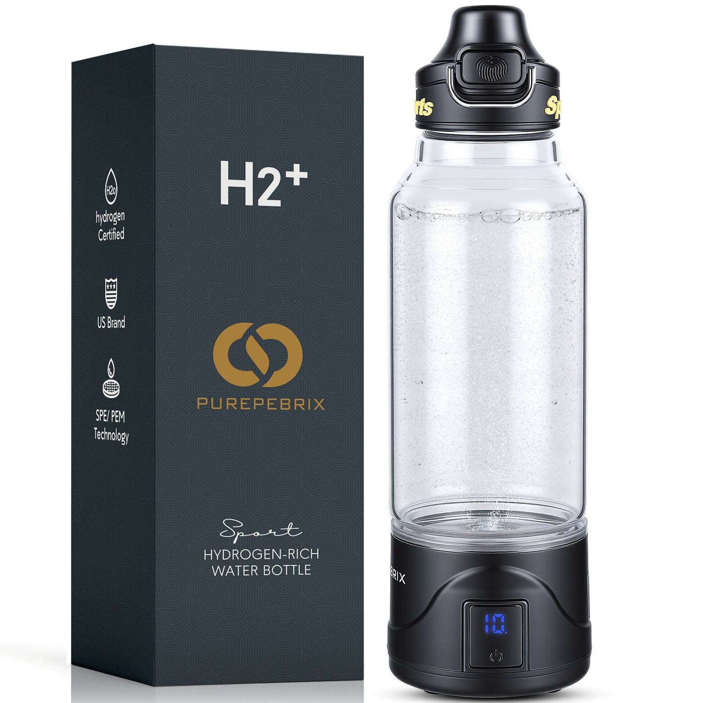 PUREPEBRIX X100 glass hydrogen water bottle 34oz borosilicate - front view