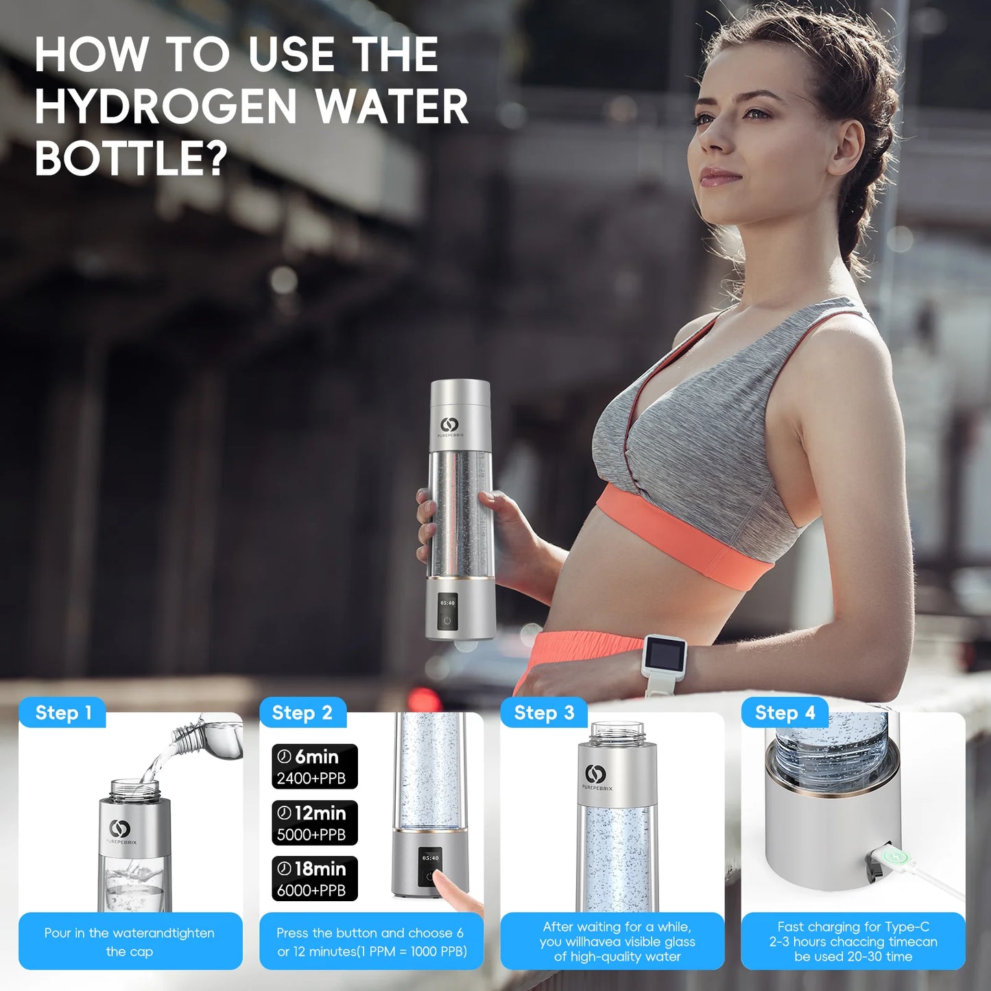 Hydrogen Water Bottle Generator H4000丨Up To 6360 PPB