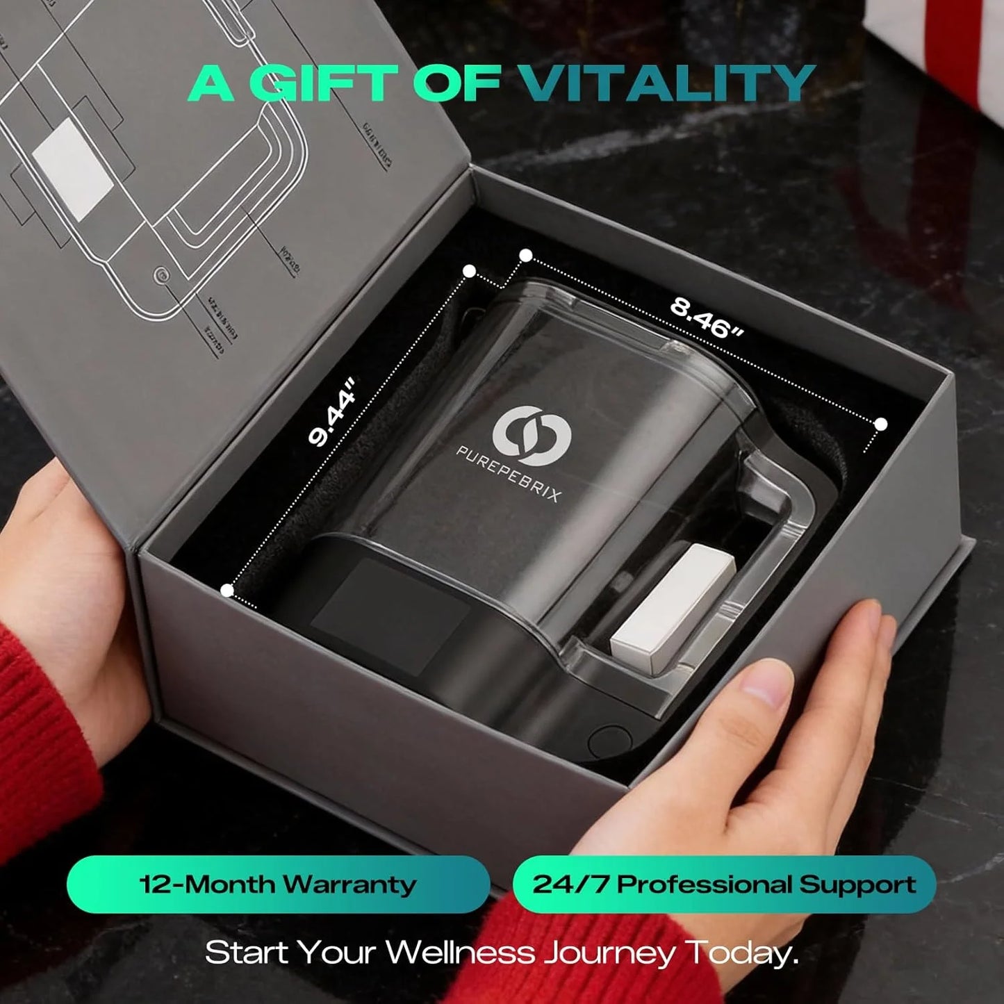 PUREPEBRIX S2 hydrogen water ionizer pitcher 72oz - packaging