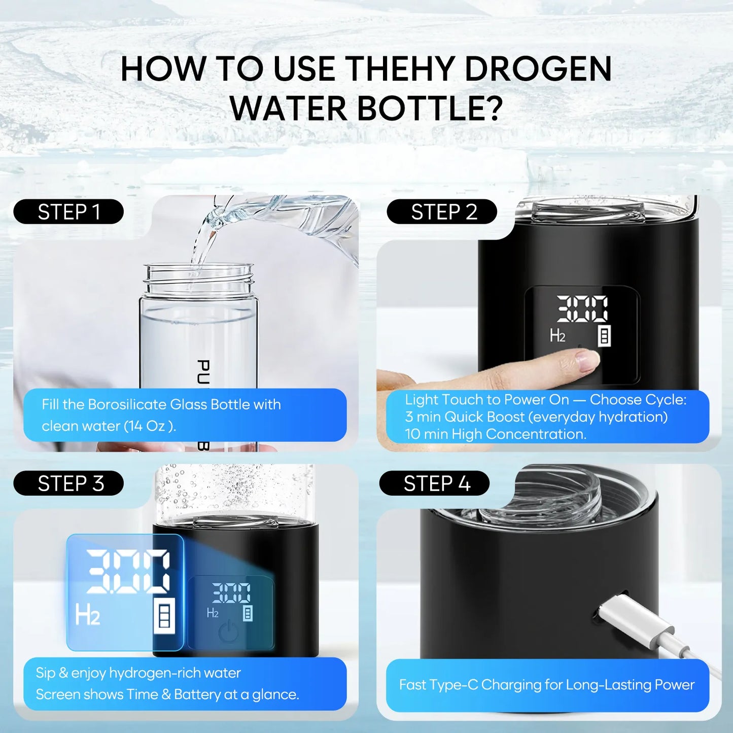 Glass Hydrogen Water Bottle Generator L100