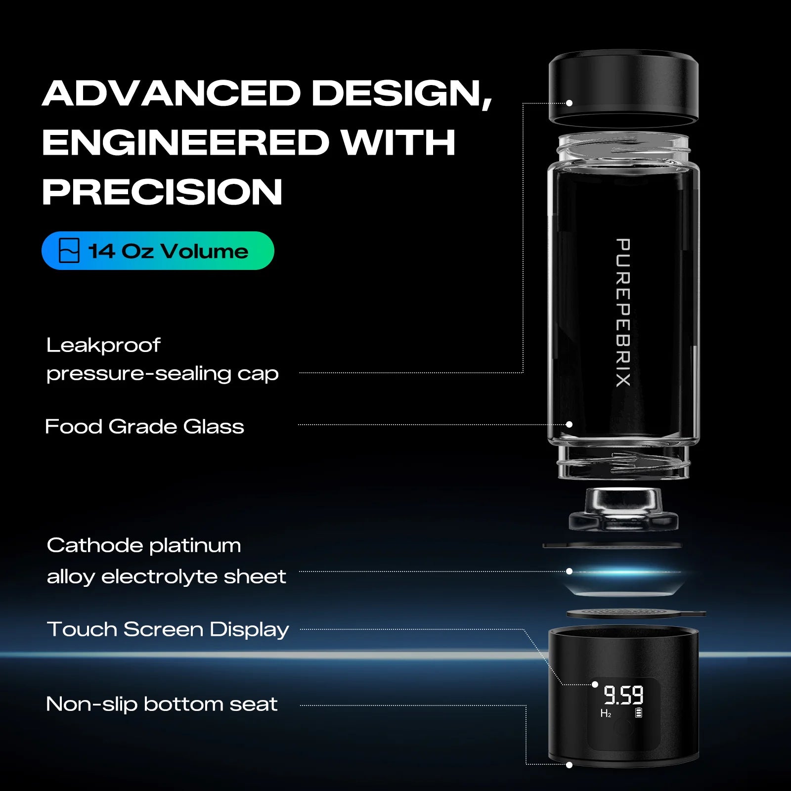 PUREPEBRIX L100 glass hydrogen water bottle generator - lifestyle shot
