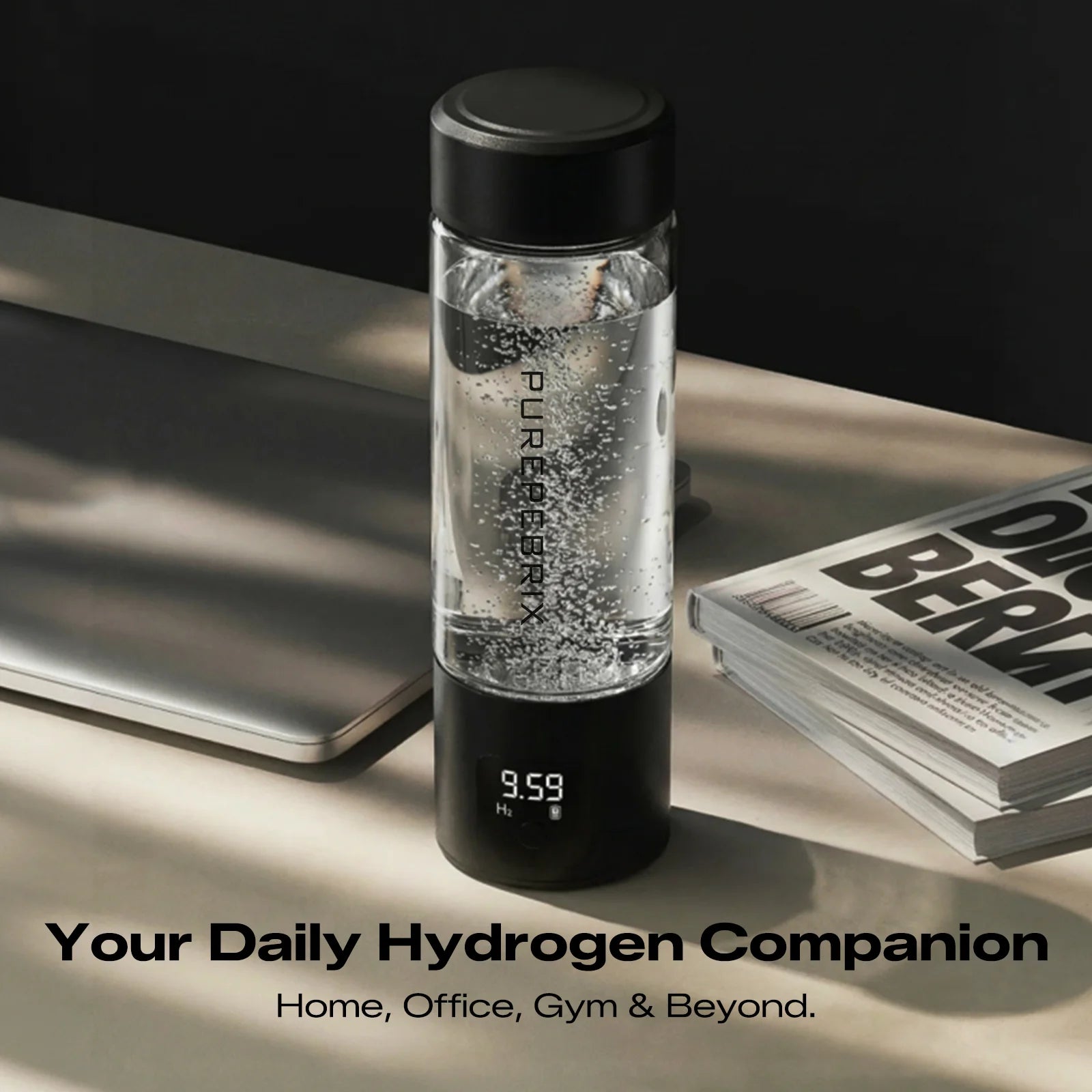 PUREPEBRIX L100 glass hydrogen water bottle generator - comparison view