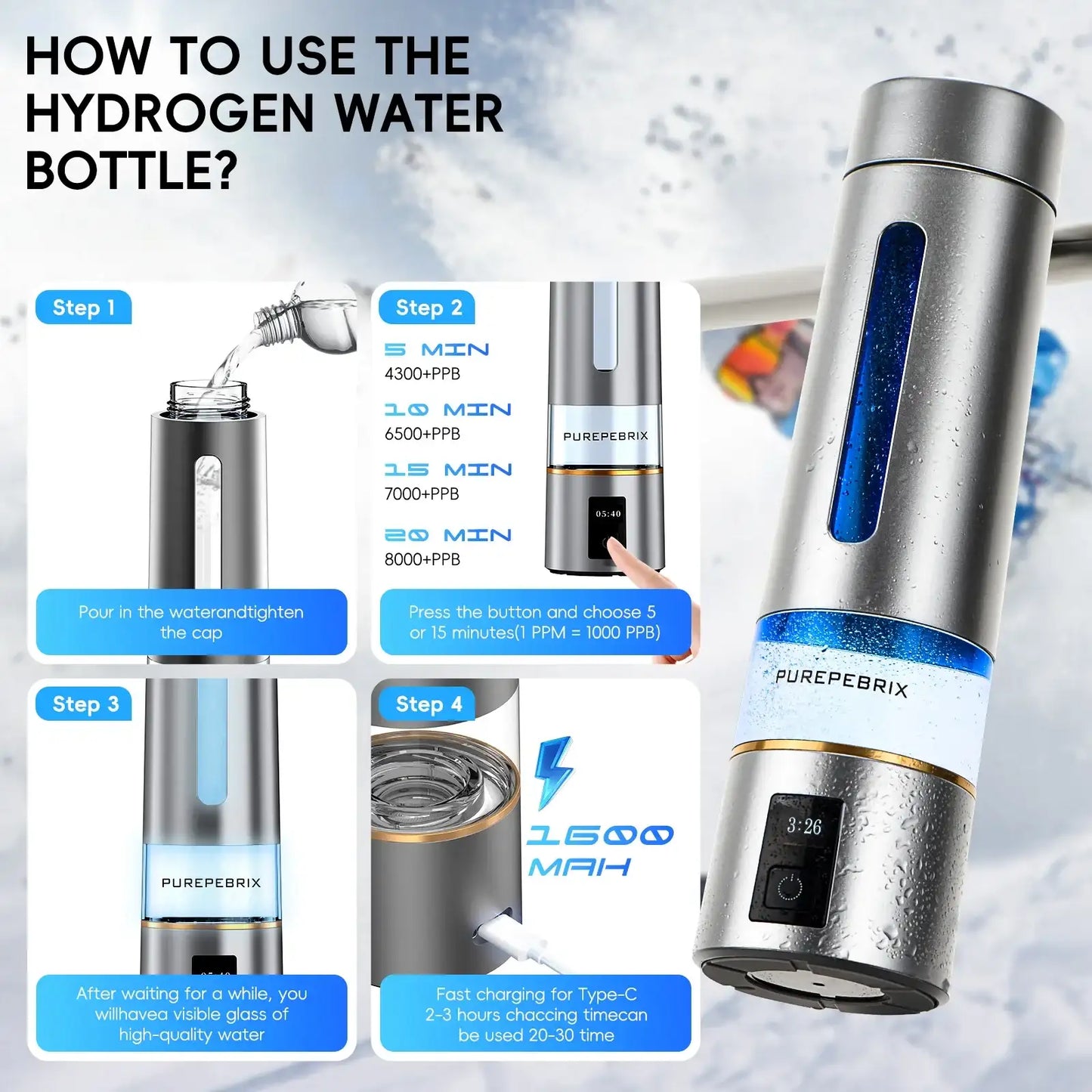 Hydrogen Water Bottle Generator H8000 |  Up To 8000 PPB