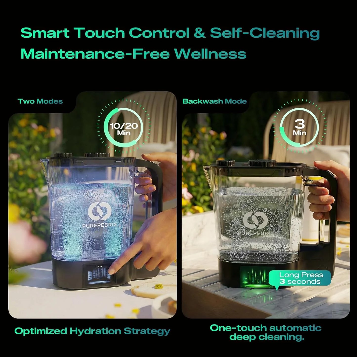 PUREPEBRIX S2 hydrogen water ionizer pitcher 72oz - lifestyle shot