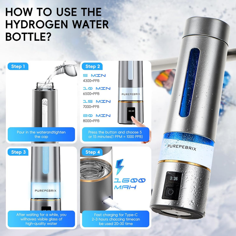Hydrogen Water Bottle Generator  |  8000 PPB PUREPEBRIX®