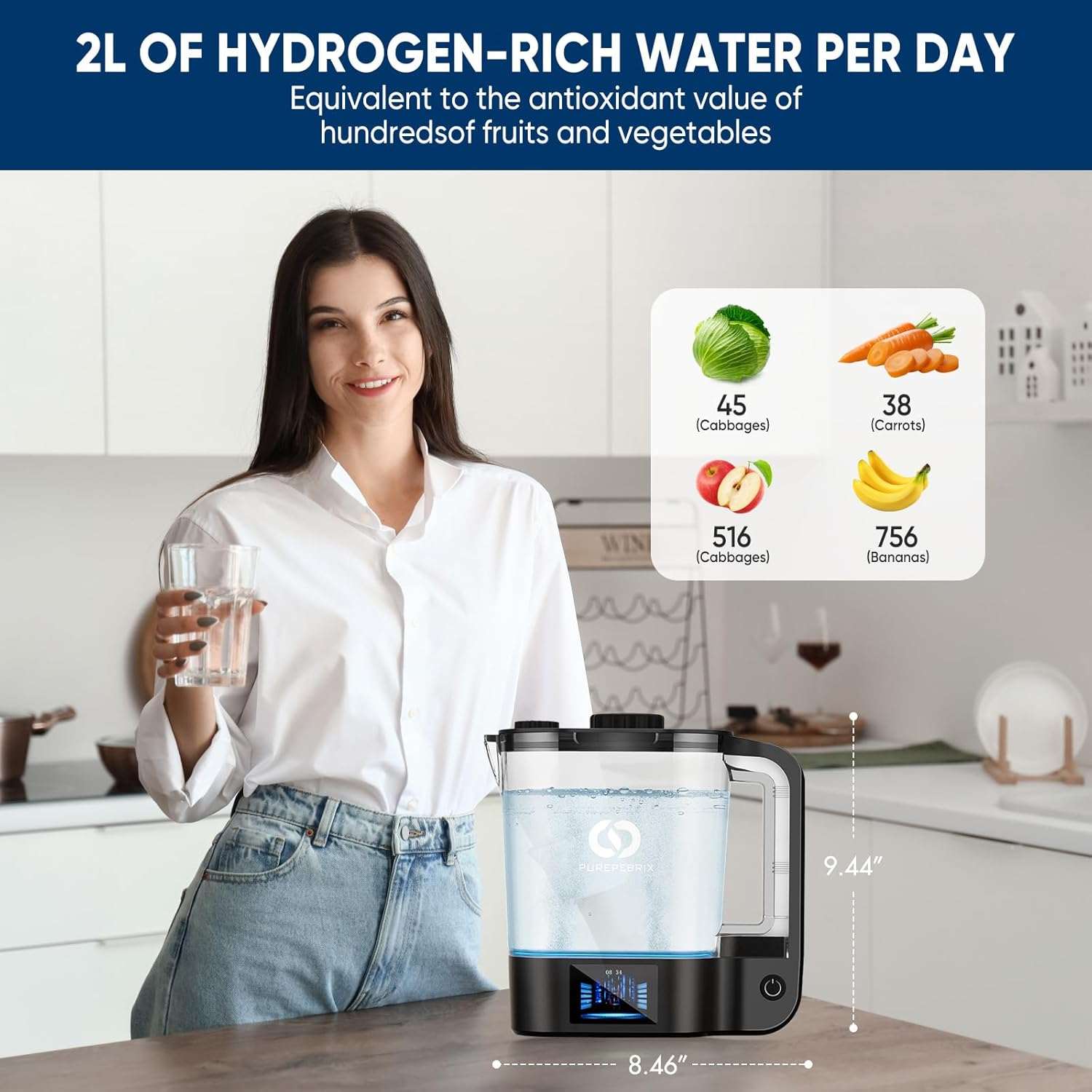 72 Ounces Hydrogen Water Ionizer Pitcher Generator Machine丨3000 PPB PUREPEBRIX® - PUREPEBRIX