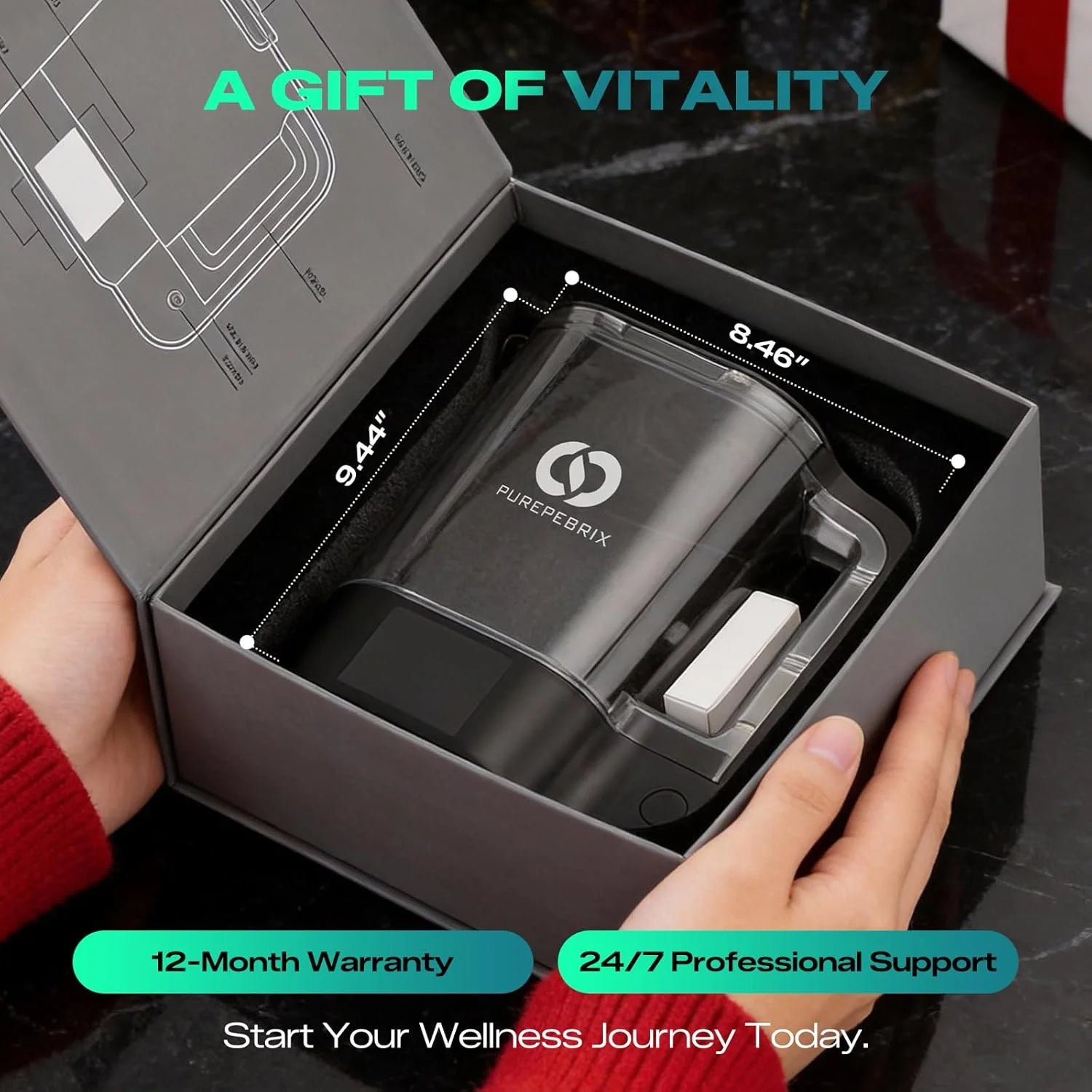 PUREPEBRIX S2 hydrogen water ionizer pitcher 72oz - packaging